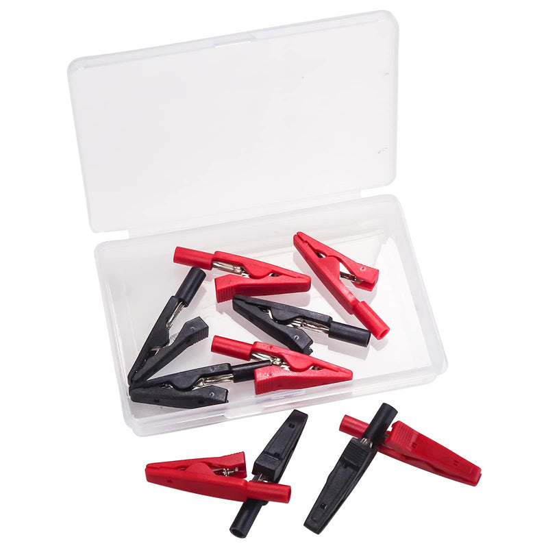 Goupchn Insulated Alligator Clips Electrical 10PCS Red Black Crocodile Clamps for 2mm Test Probes, 2mm Banana Plugs 10PCS Red + Black