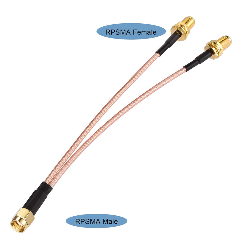 SUPERBAT RPSMA Coax Splitter Cable RP-SMA Plug to Dual RP-SMA Bulkhead Jack Cable 50ohm 6" for WiFi Antenna Router Security IP Camera Monitor Mini PCIE Card etc. RPSMA male to Dual female
