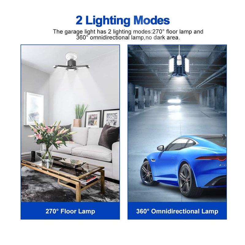 LED Shop Lights 80W LED Garage Lights 3 Leaf garage lights ceiling led Lights for Garage Deformable LED Garage Light with E26 E27 Base Garage Light Bulb for Workshop Basement LED Light Bulb Shop Light 3 Count (Pack of 1)