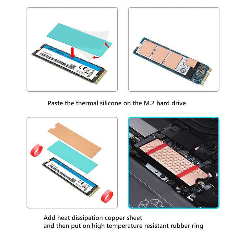 DolDer M.2 SSD copper cooler body with thermal pad, screws, silicone rings (0.8mm) 0.8mm