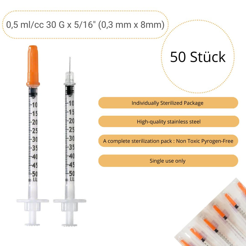 50pcs 0.5ml/cc Plastic Tube 30G (0.3 x 8mm), Multipurpose Measuring Tools, Individually Packed (30G x 5/16") 50pcs