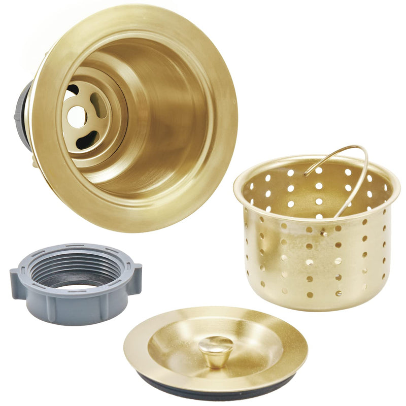 KONE 3-1/2 Inch Gold Sink Drain, Durable Stainless Steel Brass Kitchen Sink Drain Assembly Kit With Sink Strainer Waste Basket/Strainer Assembly/Sealing Lid for Standard Kitchen Sink
