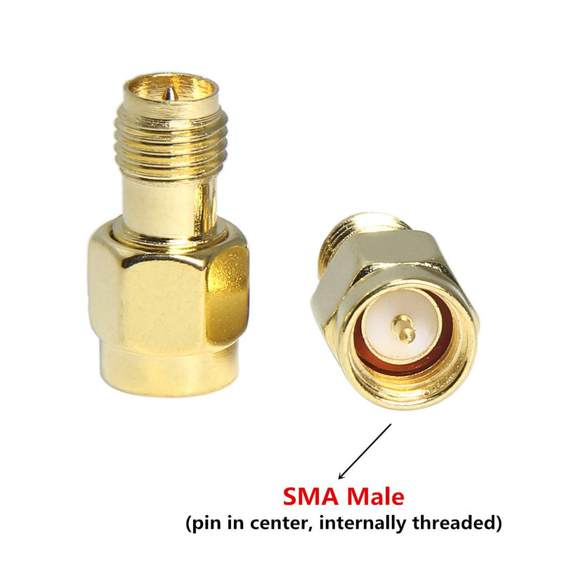 SMA to RP-SMA Adapter, 5-Pack SMA Male Pin to RP-SMA Female Pin Adapter Connector RFAdapter for LTE Router, WiFi Antennas, FPV Drones, Camera