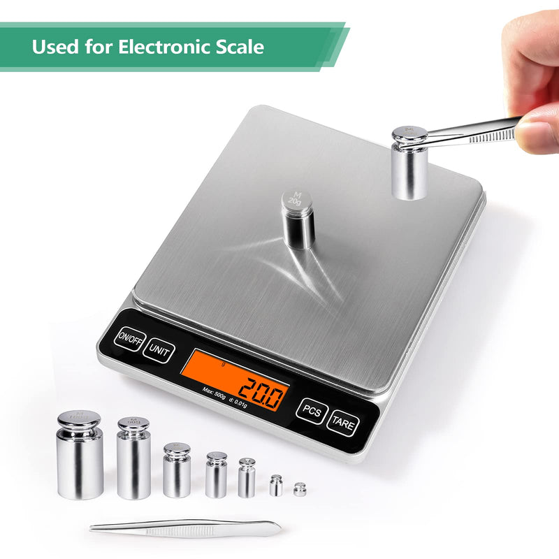 ACCT Calibration Weight 1g 2g 5g 10g 20g 50g 100g Calibration Weight Set for Digital Scales Small Weights for Crafts 1 Piece Calibration Weight Tweezers (Silver) Large
