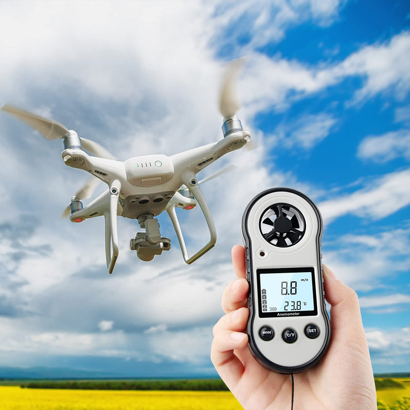 Digital Anemometer, Air Flow Meter with Wind Temperature Tool -10°C ~ 45°C, Anemometer for Measuring Airflow Speed, Anemometer for Sailing/Surfing/Fishing/Kite - Gray Gray.