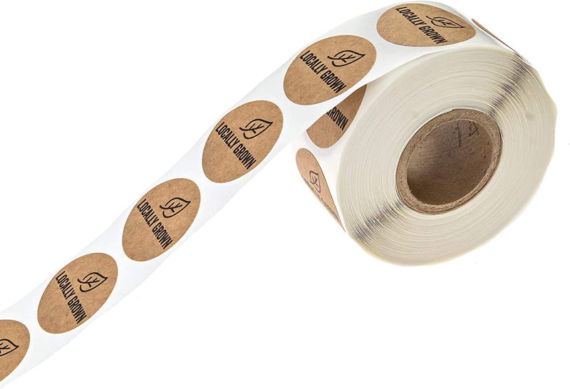 SBLABELS 1 Inch Round Natural Kraft Locally Grown Stickers / 500 Per Roll Grown Local 1" Labels