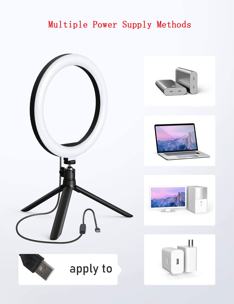 10" LED Ring Light, Selfie Ring Light with Tripod Stand Phone Holder,3000K-6500K Dimmable Desktop Makeup LED Circle Light with Remote for Live Streaming, Makeup, YouTube, Photography