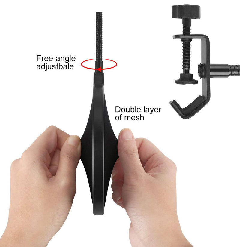 Microphone Pop Filter For Blue Yeti and Any Other Microphone Dual Layered Wind Pop Screen With Flexible 360° Gooseneck Clip Stabilizing Arm By Earamble