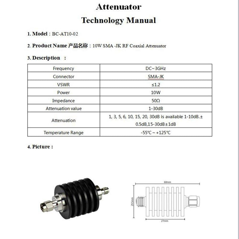 BECEN 10W SMA r RF attenuator 1db