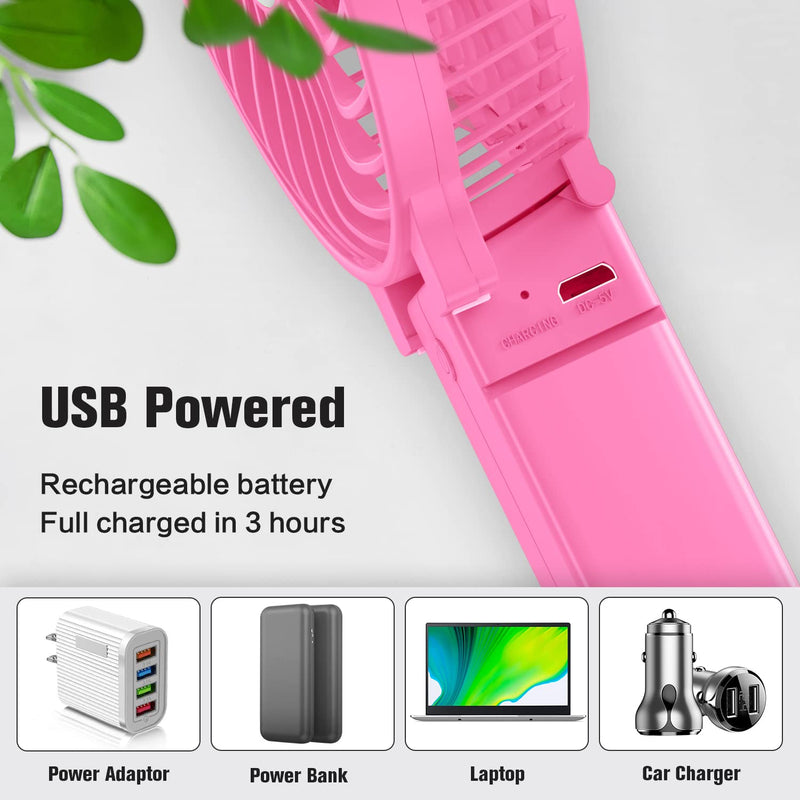 VersionTECH. Mini Handheld Fan, USB Desk Fan, Small Personal Portable Table Fan with USB Rechargeable Battery Operated Cooling Folding Electric Fan for Travel Office Room Household Pink