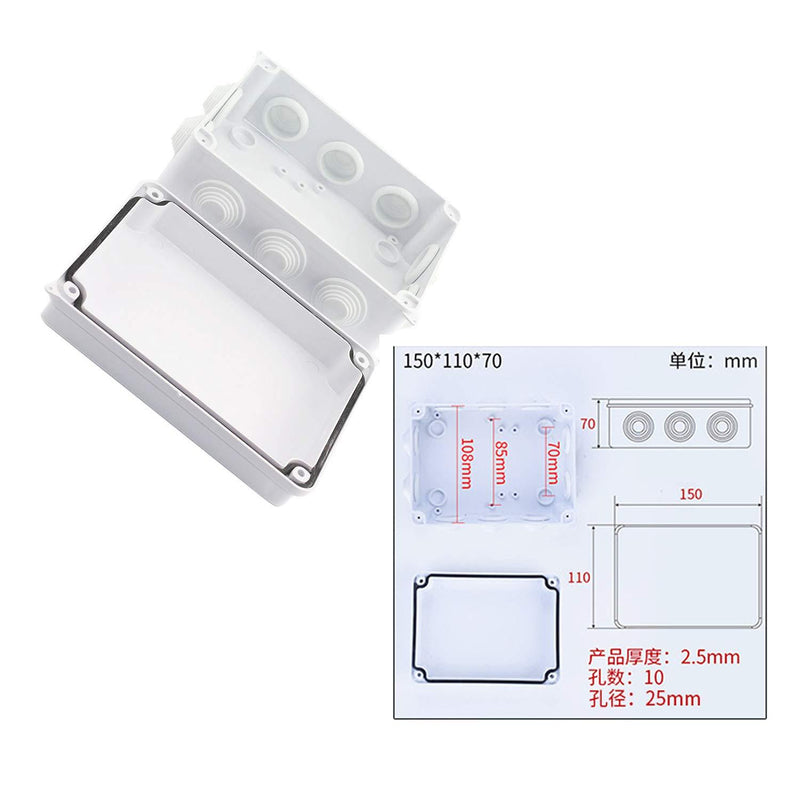 RuiLing 1-Pack Ivory White Plastic Waterproof Junction Box DIY Outdoor Electrical Connection box Cable Branch box Power Distribution Box 150x110x70mm (5.9x4.3x2.8 Inch) 5.9x4.3x2.8-10Hole