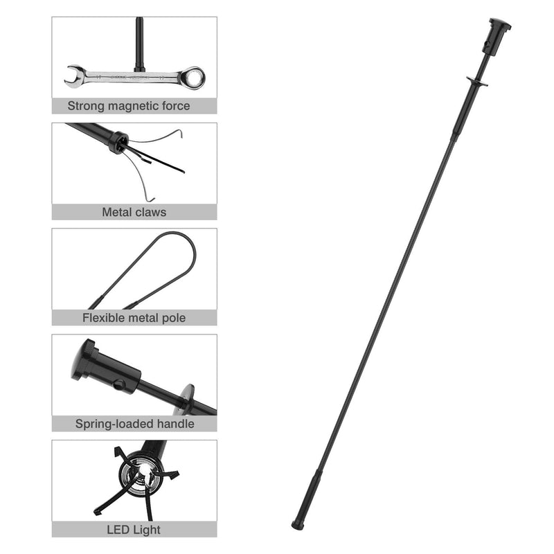 Housolution Grabber Tool Magnetic Four-claw Picker, Bendable Hose Reacher Pickup Sweeper with LED Lights, Flexible Long Handy Reaching Assist Tool for Litter Pick/Home Sink/Drain (Black) Black