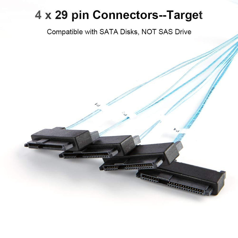 Mini SAS Cable with SATA Power, CableCreation Internal Mini SAS 36 Pin to 4 x 29 Pin Cord with SATA Power, SFF-8087 to SFF-8482 Cable, 3.3 FT