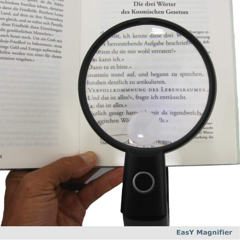 EasY Magnifier Large Magnifying Glass 2X Hands Free with Bright LED Light; Acrylic Spot Lens 4X; Lighted Desktop Loupe for Reading, Work; Macular Degeneration Aid; Ideal Gift for Visually Impaired