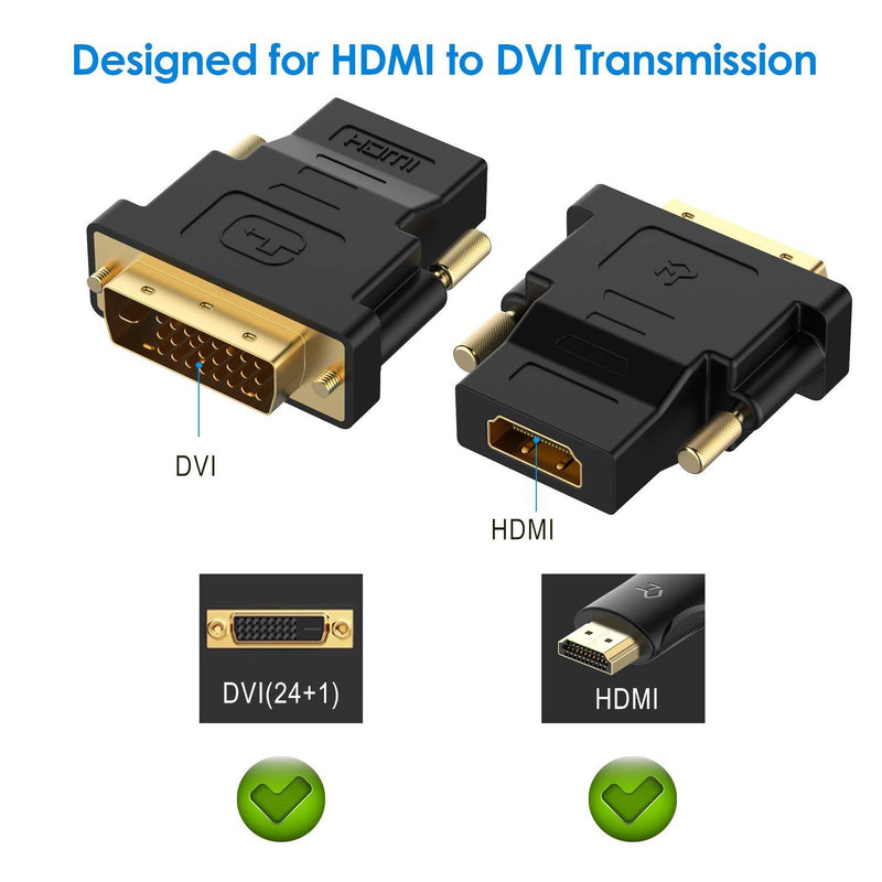 Rankie DVI to HDMI Adapter, 2-Pack Gold-Plated 1080P Male to Female Converter (Black) Black