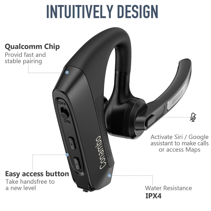 Conambo K21 Bluetooth Headset V5.1, Bluetooth Earpiece with CVC 8.0 Dual Mic Noise Cancelling Wireless Headset 12Hrs Talking Time Handsfree Headset for iOS Android Cell Phone, Trucker, Office Black