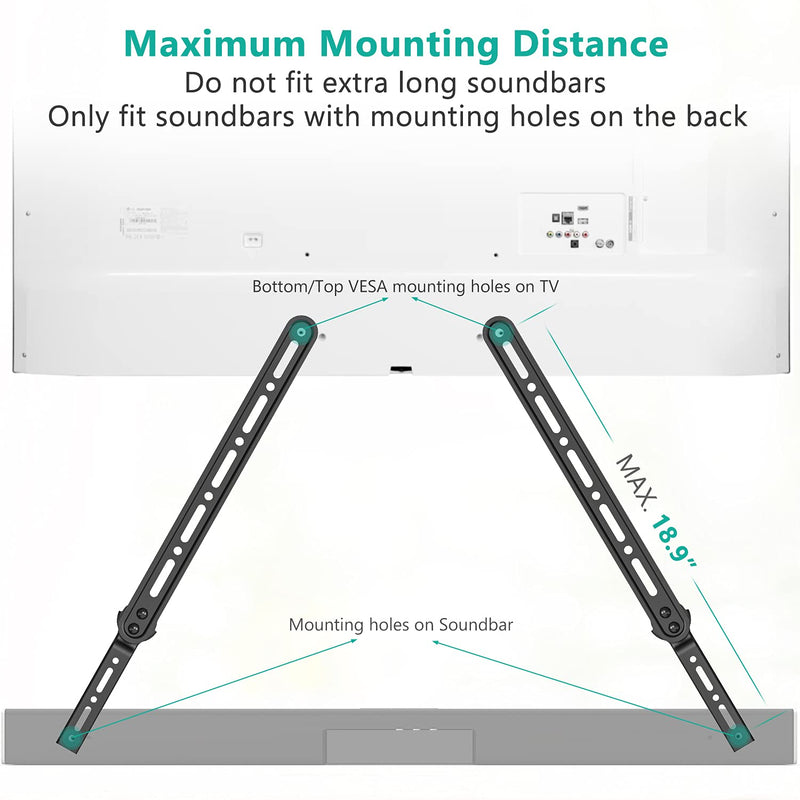 WALI Sound Bar Mount Bracket, for Mounting Above or Under TV, with Adjustable 3 Angled Extension Arm, Fits Most 23 to 65 Inch TVs, up to 33 lbs (SBR202) SoundBar Bracket