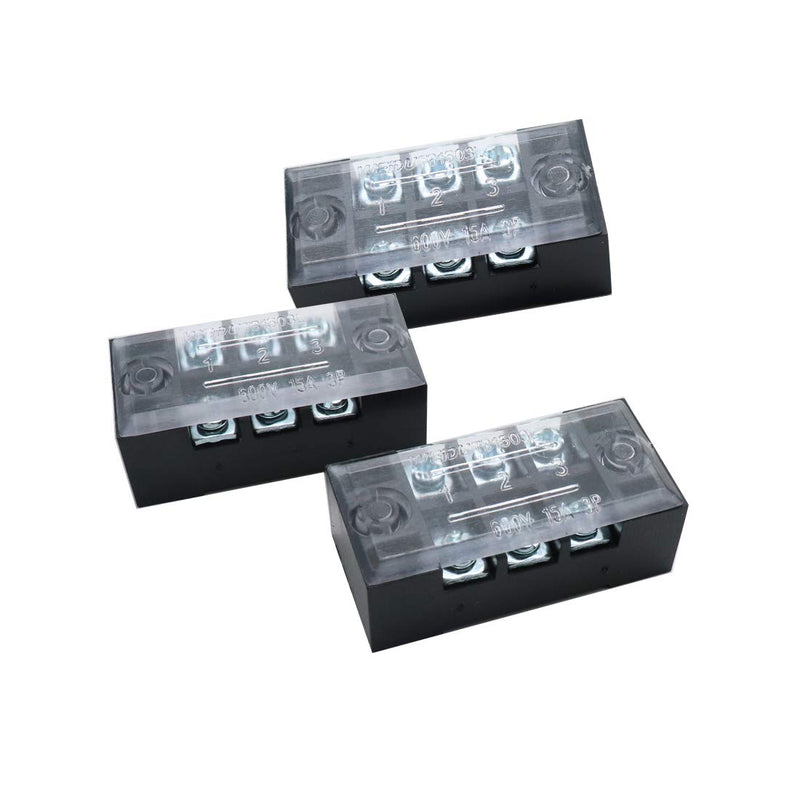 Luomorgo TB-1503 3 Position Double Row Screw Terminal Strip and 600V 15A Double Rows Covered Barrier Screw 10pcs