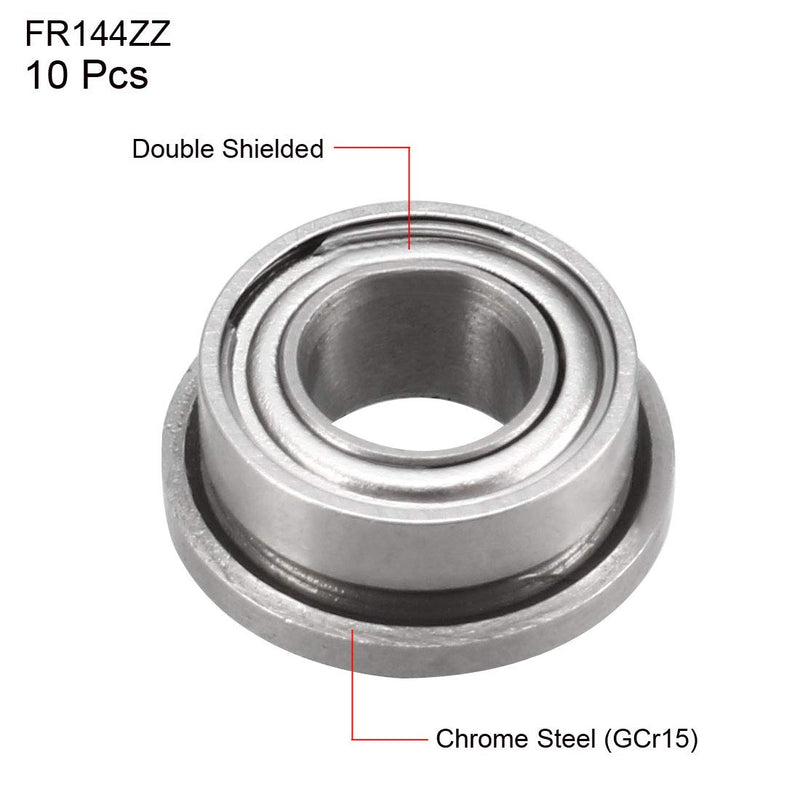 uxcell FR144ZZ Flanged Ball 1/8" x 1/4" x 7/64" Double Metal Shielded (GCr15) Chrome Steel Bearings 10pcs