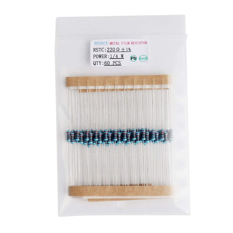 BOJACK 630 Pcs 17 Values Resistor Kit 0 Ohm-1M Ohm with 1% 1/4W Metal Film Resistors Assortment Kit 1/4 W