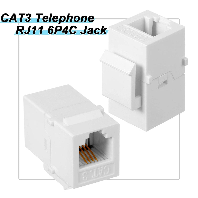 10 Pieces CAT3 Telephone RJ11 6P4C Jack Phone Line Connector Coupler Phone Female to Female Telephone Jack Coupler (White) White