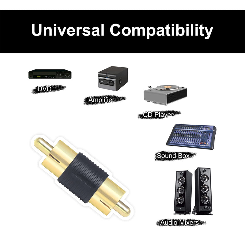 VCE RCA Male to Male Coupler 5-Pack, Gold Plated Dual Male Connector RCA M-M Adapter