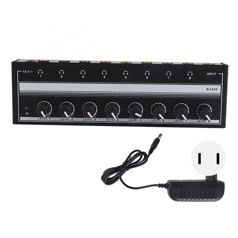8-Channel Headphone Amplifier, Portable Metal Stereo Audio Amplifier with 12V Power Adapter, Home Audio Amplifier System for Studio and Stage