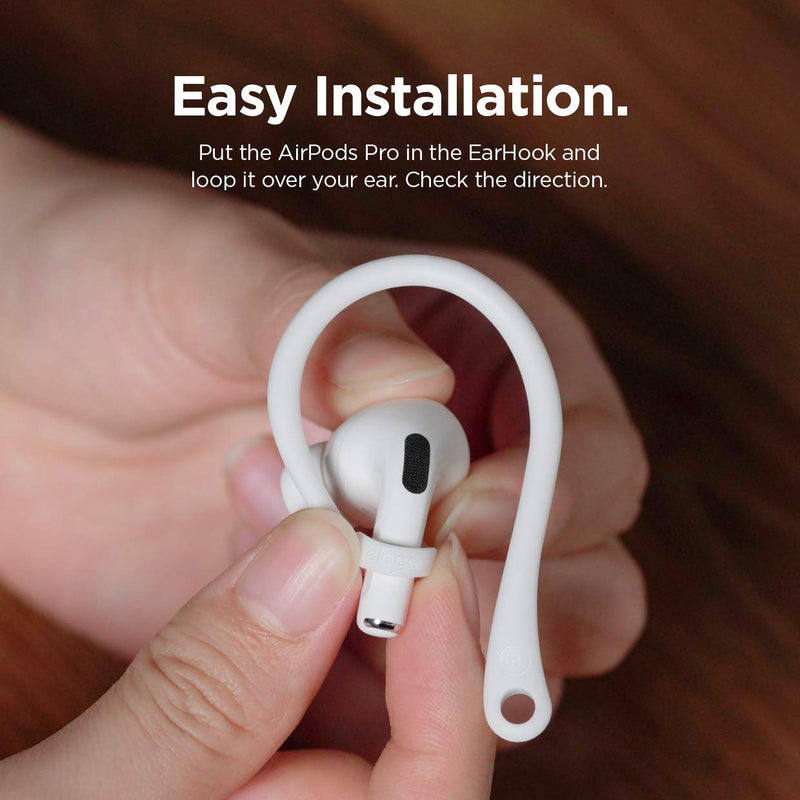 elago Ear Hooks Designed for Apple AirPods Pro and Designed for AirPods 1 & 2, Ergonomic Design, Durable TPU Construction, Full Access (White) [US Patent Registered] White