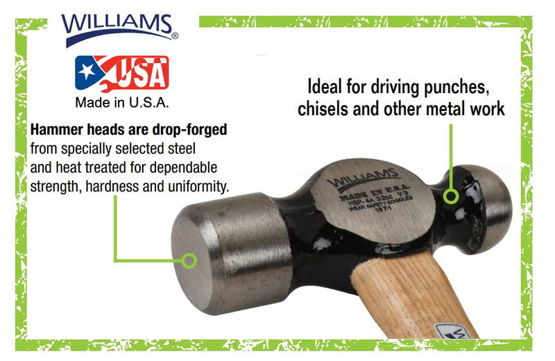 Williams JHWHBP-5-0A 4-Ounce Ball Pein Hammer - Hickory Handle 4 Ounces