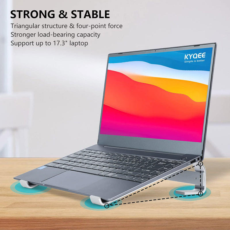 Laptop Riser for Desk, KYQEE Laptop Stand, Ergonomic Aluminum Computer Stand for Laptop, Ventilated Notebook Stand Compatible with MacBook Air Pro, Dell XPS, HP, More 11-17.3 Inches Work from Home Silver