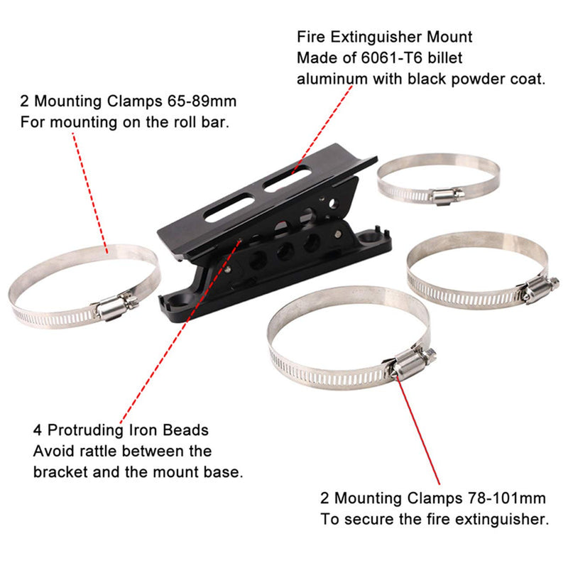 (1-Year Warranty) Universal Adjustable Roll Bar Fire Extinguisher Mount Holder Compatible with for Jeep Wrangler Gladiator UTV Polaris RZR Can Am and Large Motorcycle,Aluminum