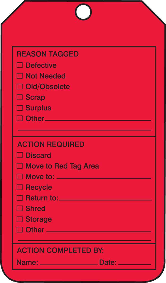 Accuform MMT105CTM PF-Cardstock Production Control Tag, Legend"5S Red Tag", 5.75" Length x 3.25" Width x 0.010" Thickness, Black on Red (Pack of 5) 5 Pack