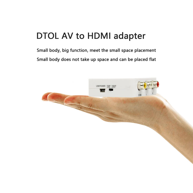 DTOL RCA to HDMI, AV to HDMI Converter, 1080P Mini RCA Composite CVBS Video Audio Adapter for PAL/NTSC TV/PC/ PS3/ STB/Xbox VHS/VCR/Blue-Ray DVD Player HDMI to RCA without CE