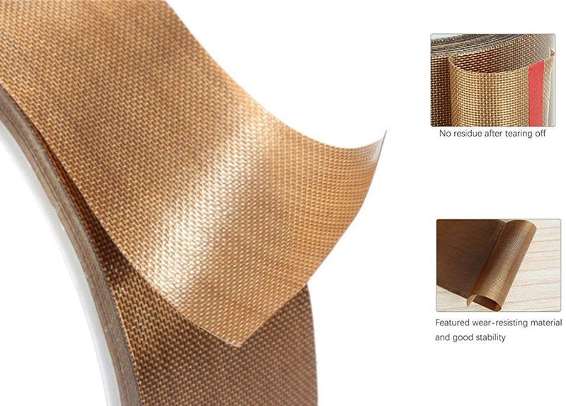 PTFE Coated Fiberglass Telfon Tape,high Temperature Tape,Drying Mechanical Conveyor Belt, Welding Sealing Tape,Teflon Tape for Vacuum Sealer Machine(Brown, 50mm x 11yards(33feet) x 0.18mm) 2inch x 33 feet,Brown