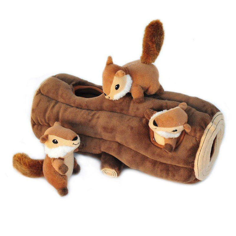 ZippyPaws - Woodland Friends Burrow, Interactive Squeaky Hide and Seek Plush Dog Toy 14x6x6 Inch (Pack of 1) Chipmunks ‘n Log
