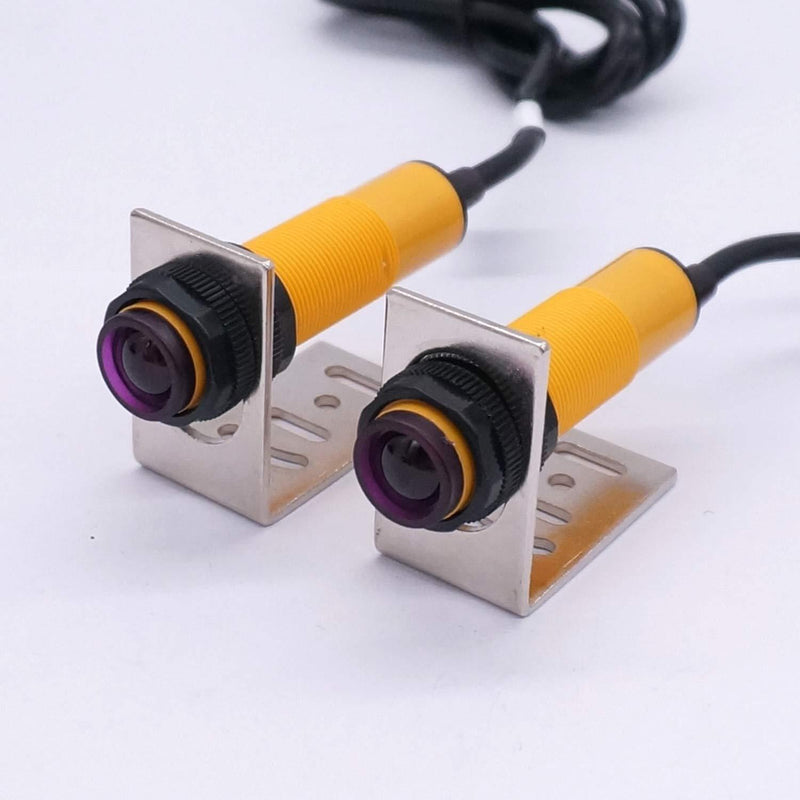 Taiss/ 1 Pair M18 Infrared Ray Through-Beam Reflection Optical Photoelectric Switch Sensor Three Lines PNP NO 6-36VDC Proximity Switch Inductive Distance 5M with mounting Bracket E3F-5DP1-2Z