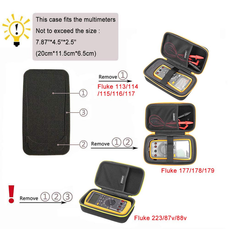 RLSOCO Carrying case for Fluke 117/115/116/114/113/177/178/179/233 Digital Multimeter and Fits for Fluke 101/106/107/ F15B+F17B+F18B+ and More(with DIY Foam)(Yellow) Yellow Zip