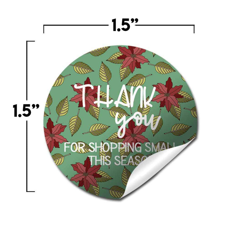 Holiday Poinsettia Thank You Customer Appreciation Sticker Labels for Small Businesses, 60 1.5" Circle Stickers by AmandaCreation, for Envelopes, Postcards, Direct Mail, More!