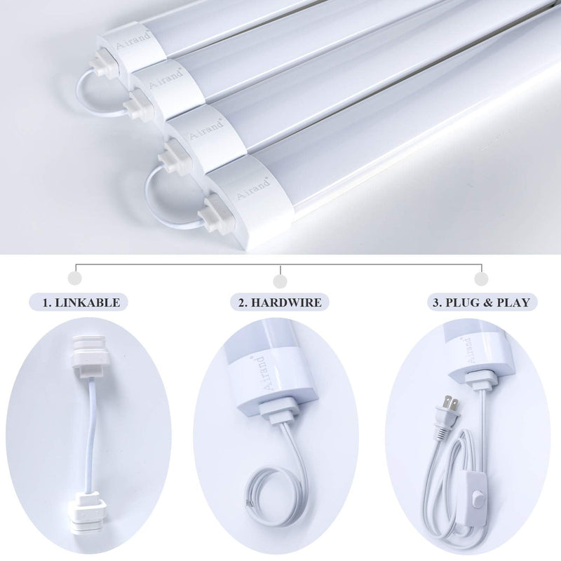 Utility LED Shop Light Fixture 2FT 4FT with Plug, Airand Waterproof Linkable LED Tube Light 5000K Under Cabinet Lighting,1800 LM LED Ceiling and Closet Light 18W, Corded Electric with ON/Off Switch 2 FT/With Plug
