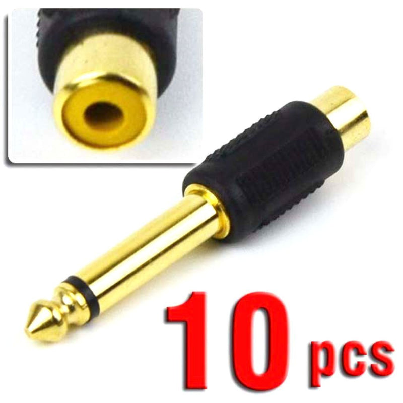 CESS 6.35mm 1/4 Inch TS Plug to RCA Female Jack Audio Adapter, Gold Plated (jcx) (10 Pack)