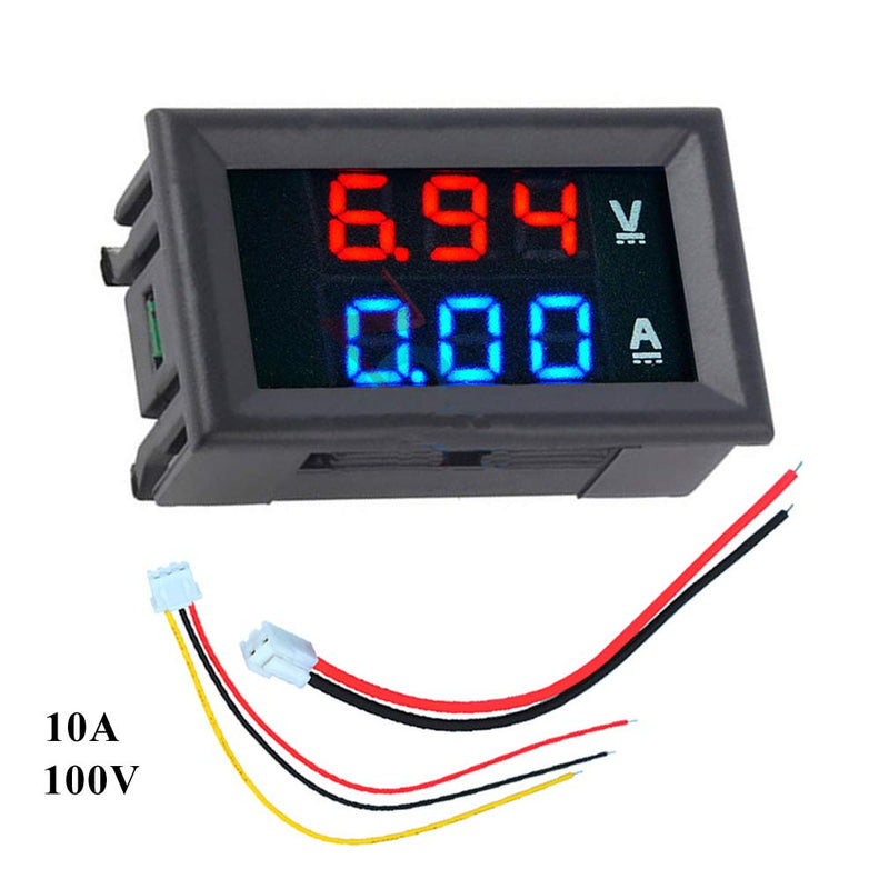 HiLetgo 2pcs 0.56" Digital Voltmeter Ammeter DC 100V 10A Amp Voltage Current Meter Tester 0.56 Inch 3 Bits Blue + Red Dual LED Display Panel with Connect Wires