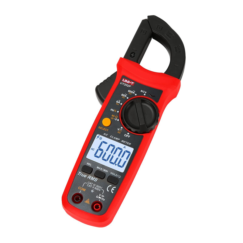 UNI-T UT202F Digital Clamp Meter AC Current TRMS Volt Ohm Amp Meter HVAC Clamp On Multimeter Auto Ranging 6000Counts AC Current Frequency NCV DC AC Voltage Frequency Resistance Continuity Diode Tester