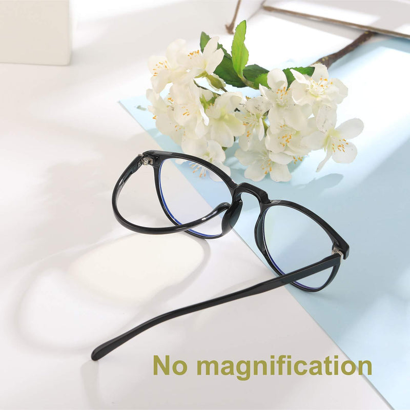 FEIYOLD Blue Light Blocking Glasses Women/Men,Retro Round Anti Eyestrain Computer Gaming Glasses(2Pack) Black+crystal