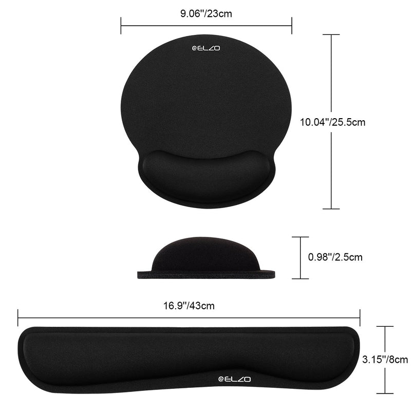 ELZO Wrist Rest Support for Keyboard & Mouse Pad Combo with Comfortable Memory Foam Padding, Nonsilp Rubber Base and Ergonomic Design for PC Computer Laptop Mac (2 Pack) 2 × for Keyboard and Mouse Black