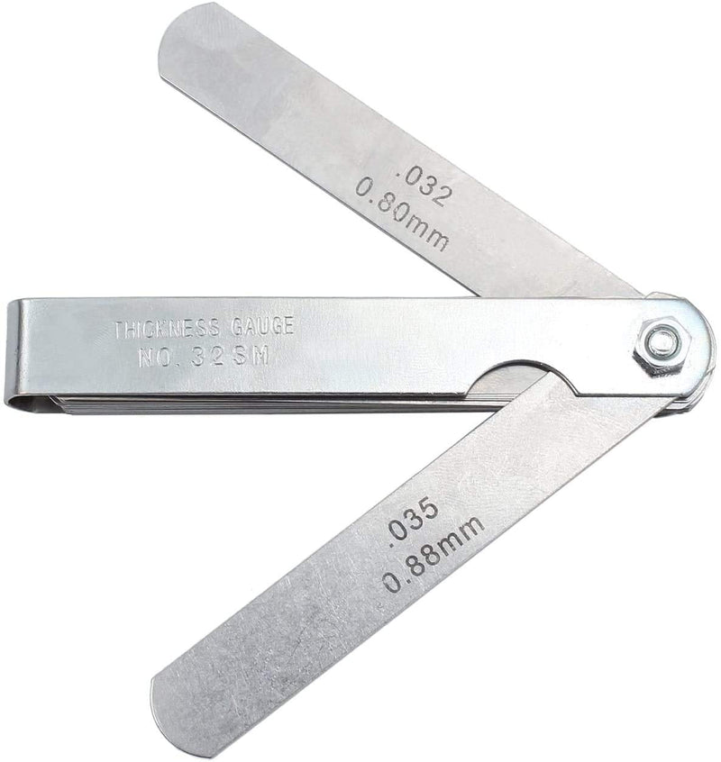 Stainless Steel Feeler Gauge Dual Marked Metric and Imperial Gap Measuring Tool (0.04-0.88 mm, 32 Blades)