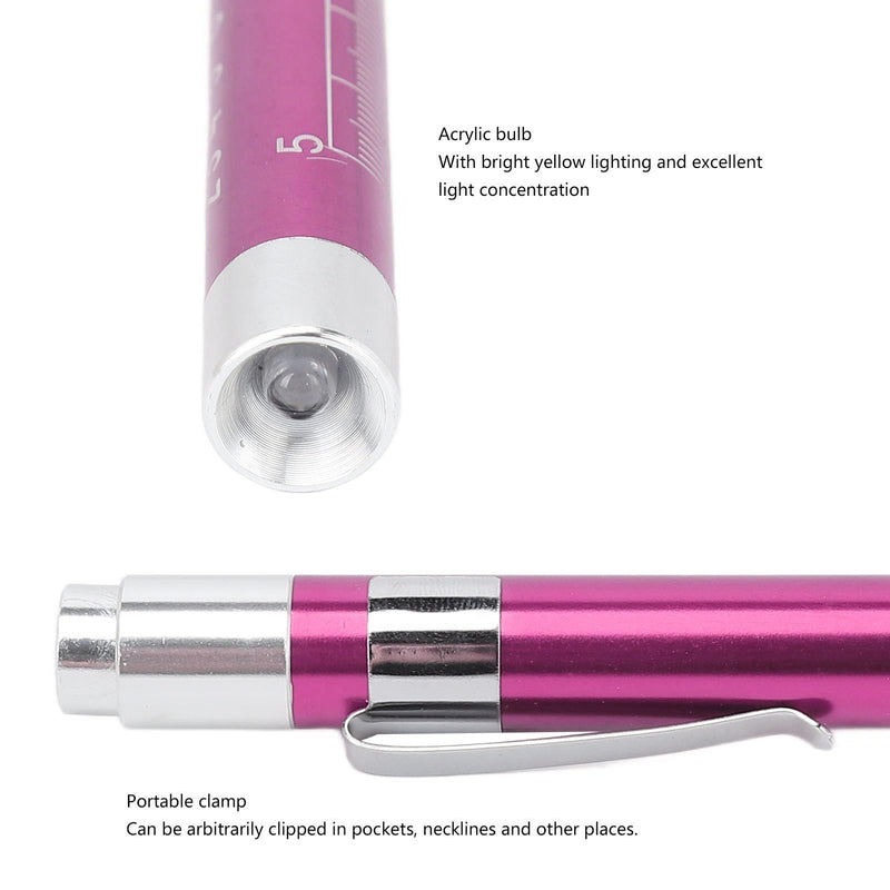 Pen Light with Pupillary Gauge, LED Penlight, Yellow Lighting, Concave Head, Aluminum Alloy, Medical Penlight with Pupil Gauge, for Ear, Nose, Throat (Purple) Purple