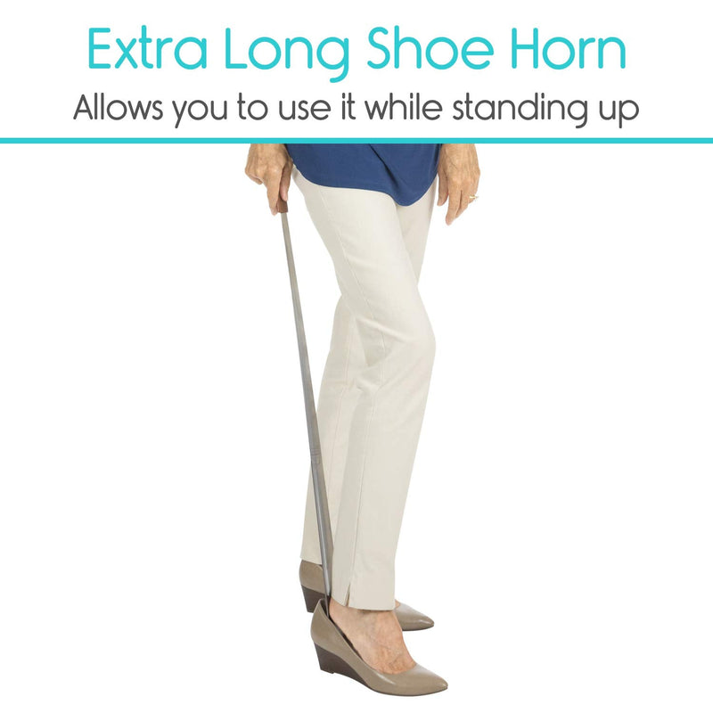 Vive Extra Long Handled Shoe Horn (31.5 Inches) - Metal Shoehorn for Men and Women - Large Standing Reach Assist - Long-Handled Dressing Aid for Seniors - Extended XL Stainless Steel Tool for Boots 1