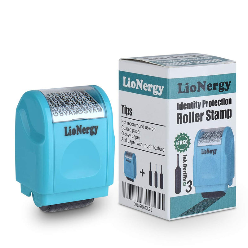 Identity Protection Roller Stamp LioNergy Wide Roller Identity Theft Prevention Security Stamp (Blue Roller Stamp with 3 Refills)