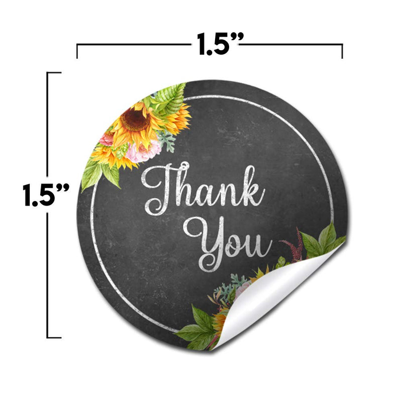 Pink & Yellow Floral Chalkboard Thank You Customer Appreciation Sticker Labels for Small Businesses, 60 1.5" Circle Stickers by AmandaCreation, Great for Envelopes, Postcards, Direct Mail, More!