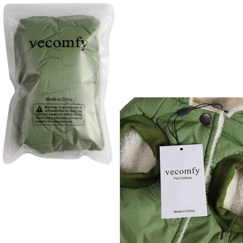 Vecomfy Fleece Lining Extra Warm Dog Hoodie in Winter,Small Dog Jacket Puppy Coats with Hooded Green XS X-Small